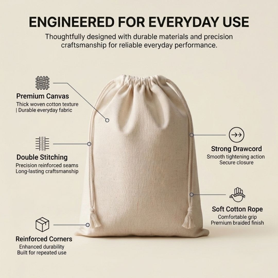 12x16 Inches Cotton Drawstring Bag | 150 GSM View 4
