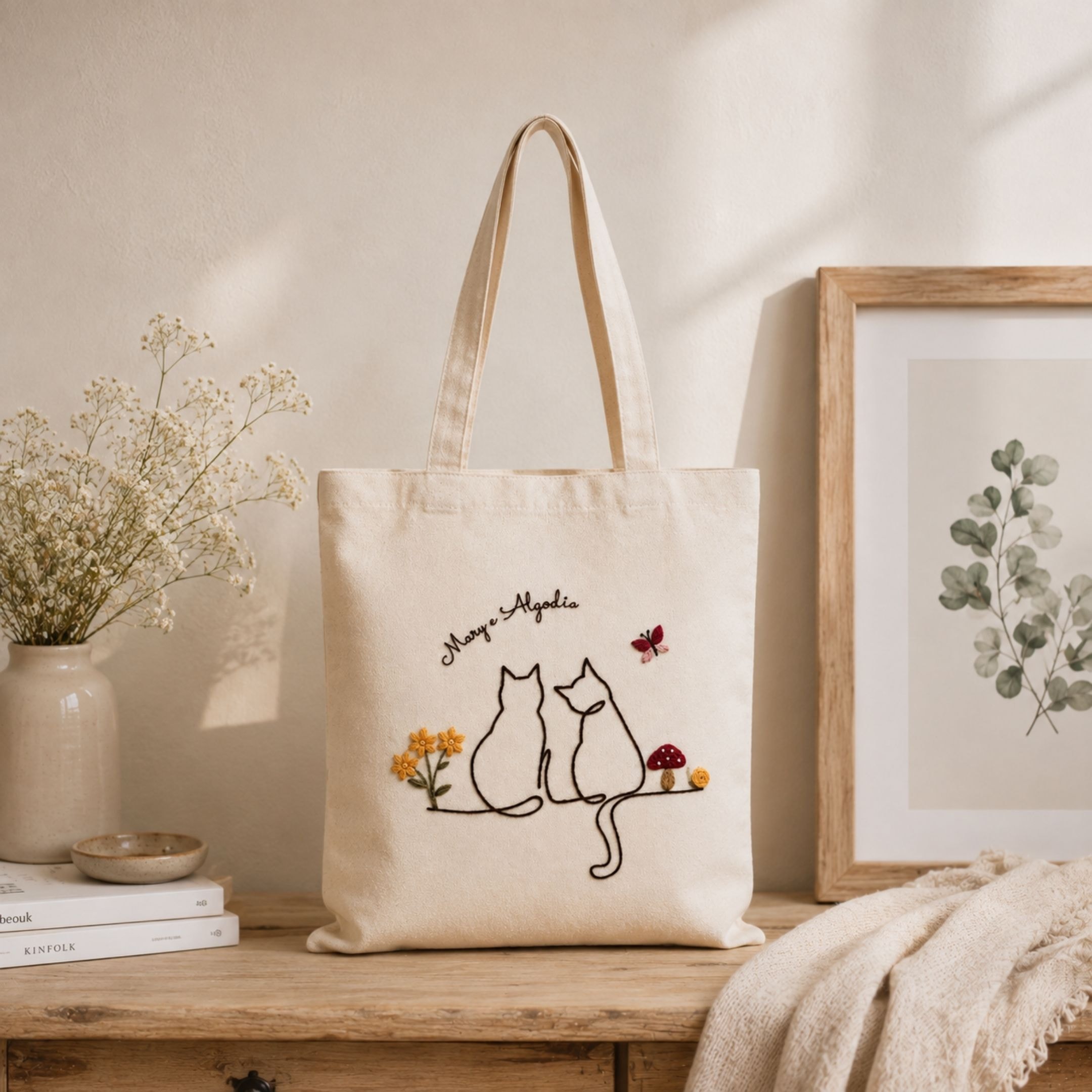Meow & Bloom Handwork Tote Bag View 2