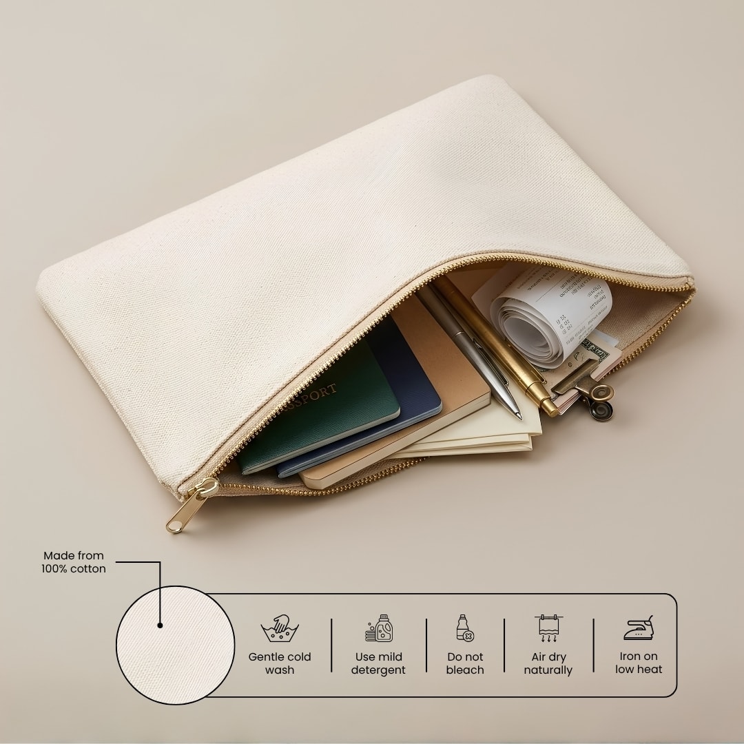 10x7 Inches Cotton Zipper Pouch | 300 GSM View 5