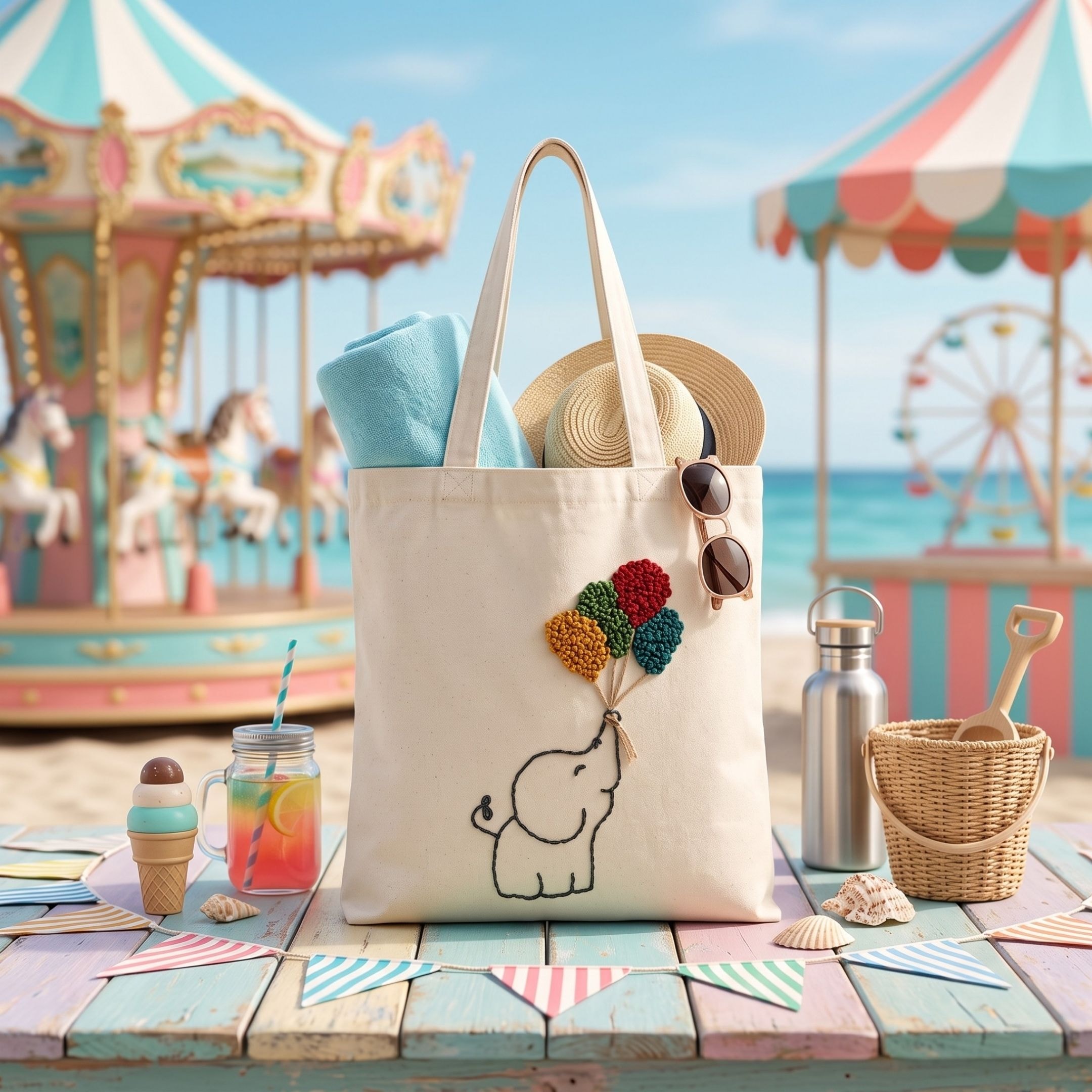 Elephant Bloom Handwork Tote Bag View 4