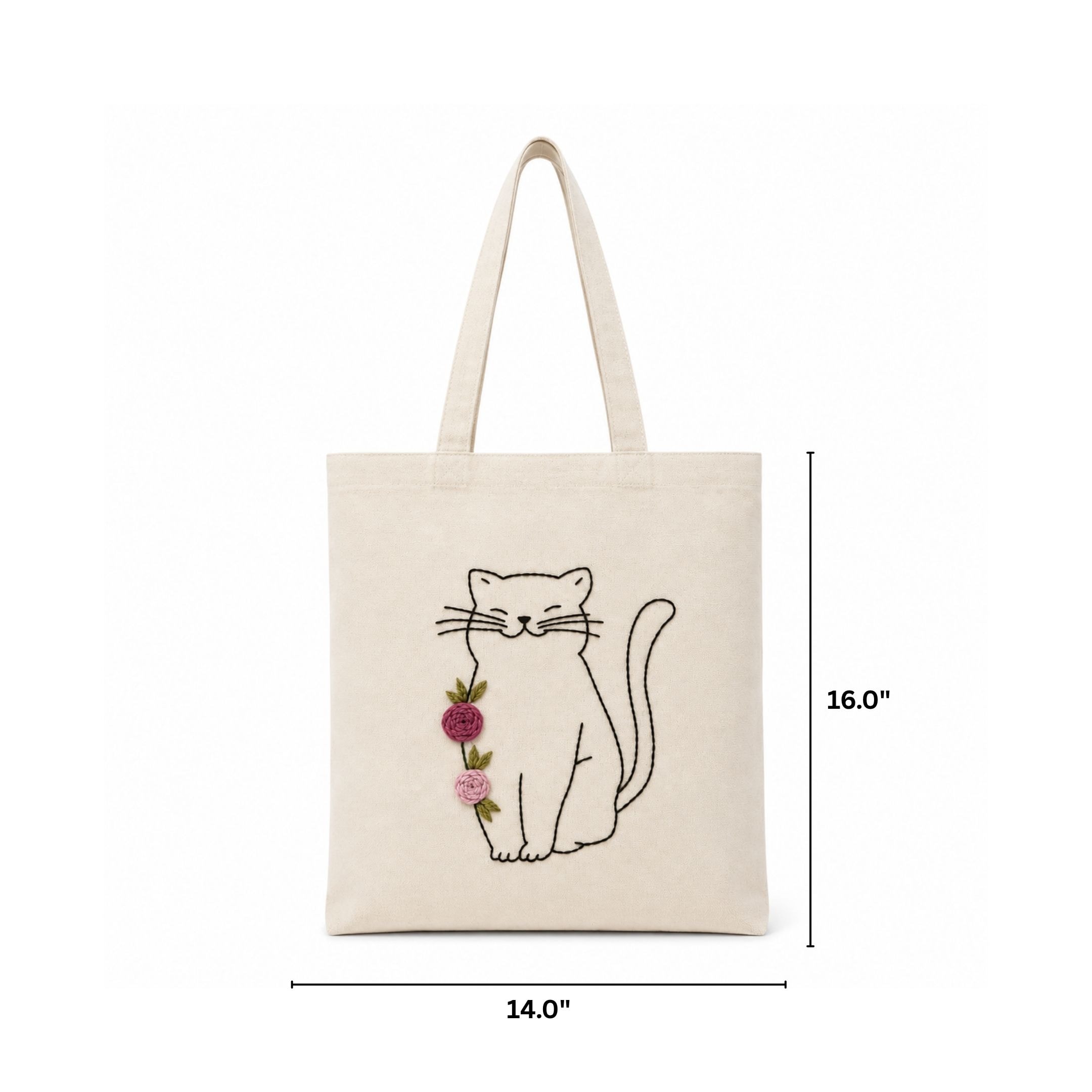 Floral Kitty Handwork Tote Bag View 1
