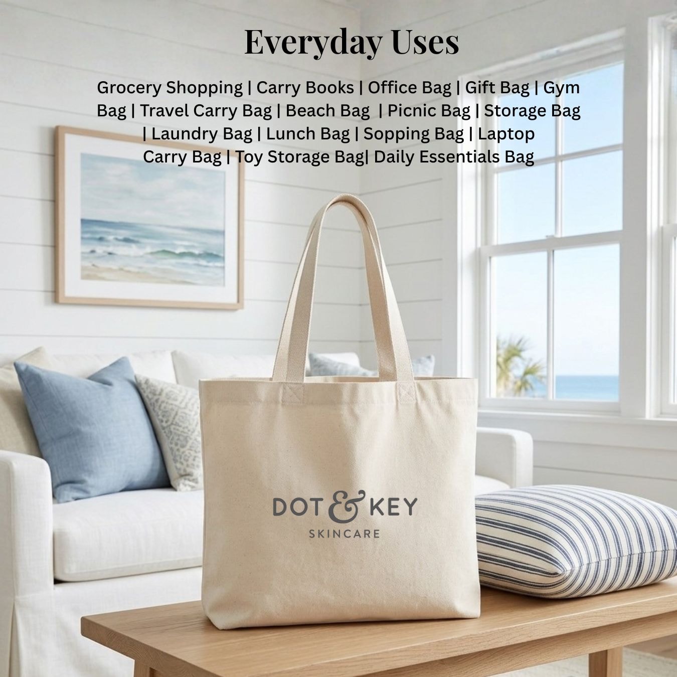 12x10 Inches | Essential Wide Cotton Tote Bag View 7