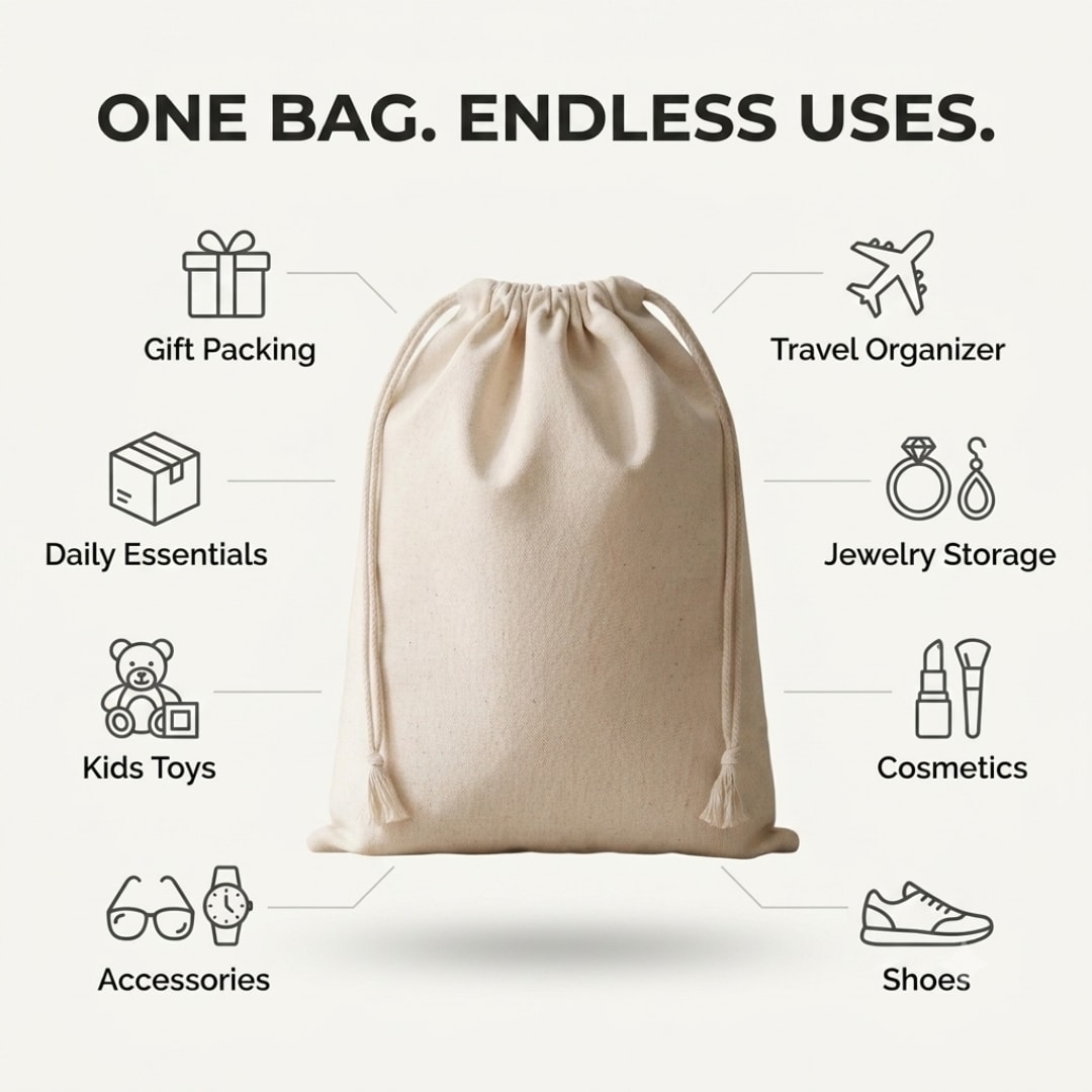 6x8 Inches Cotton Drawstring Bag | 150 GSM View 4