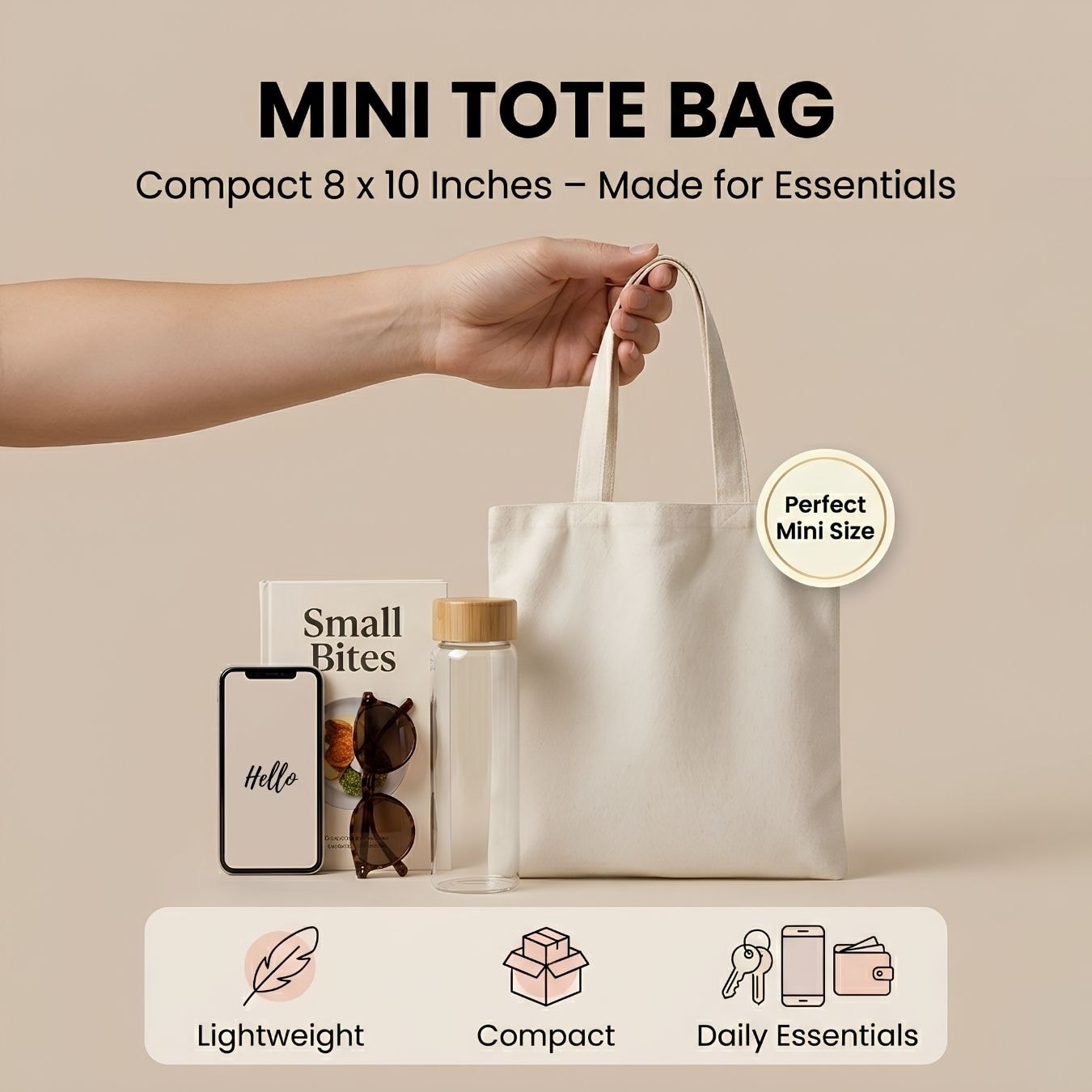 8x10 Inches | Mini Cotton Tote Bag | 150 GSM View 3
