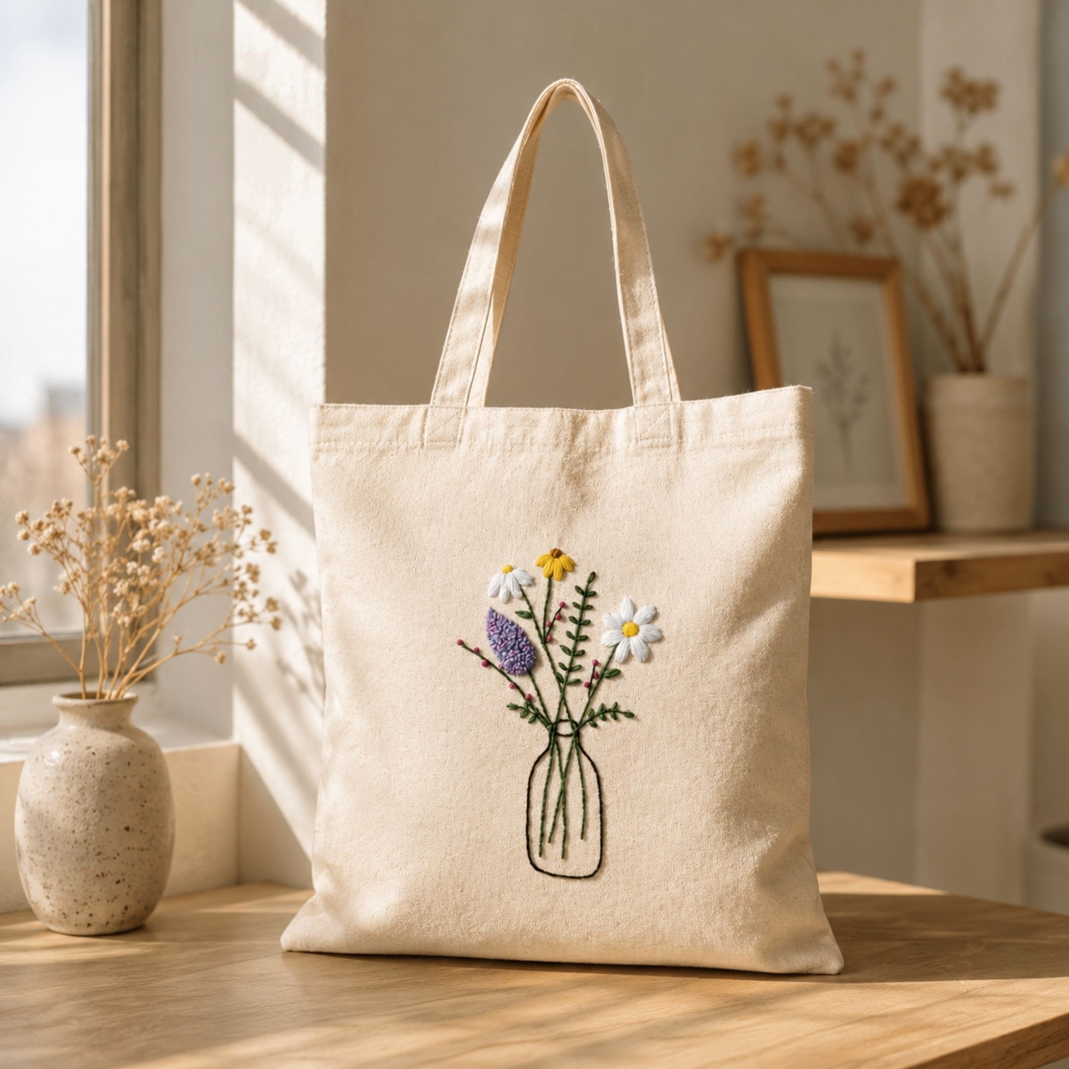 Wildflower Vase Handwork Tote Bag alternate view