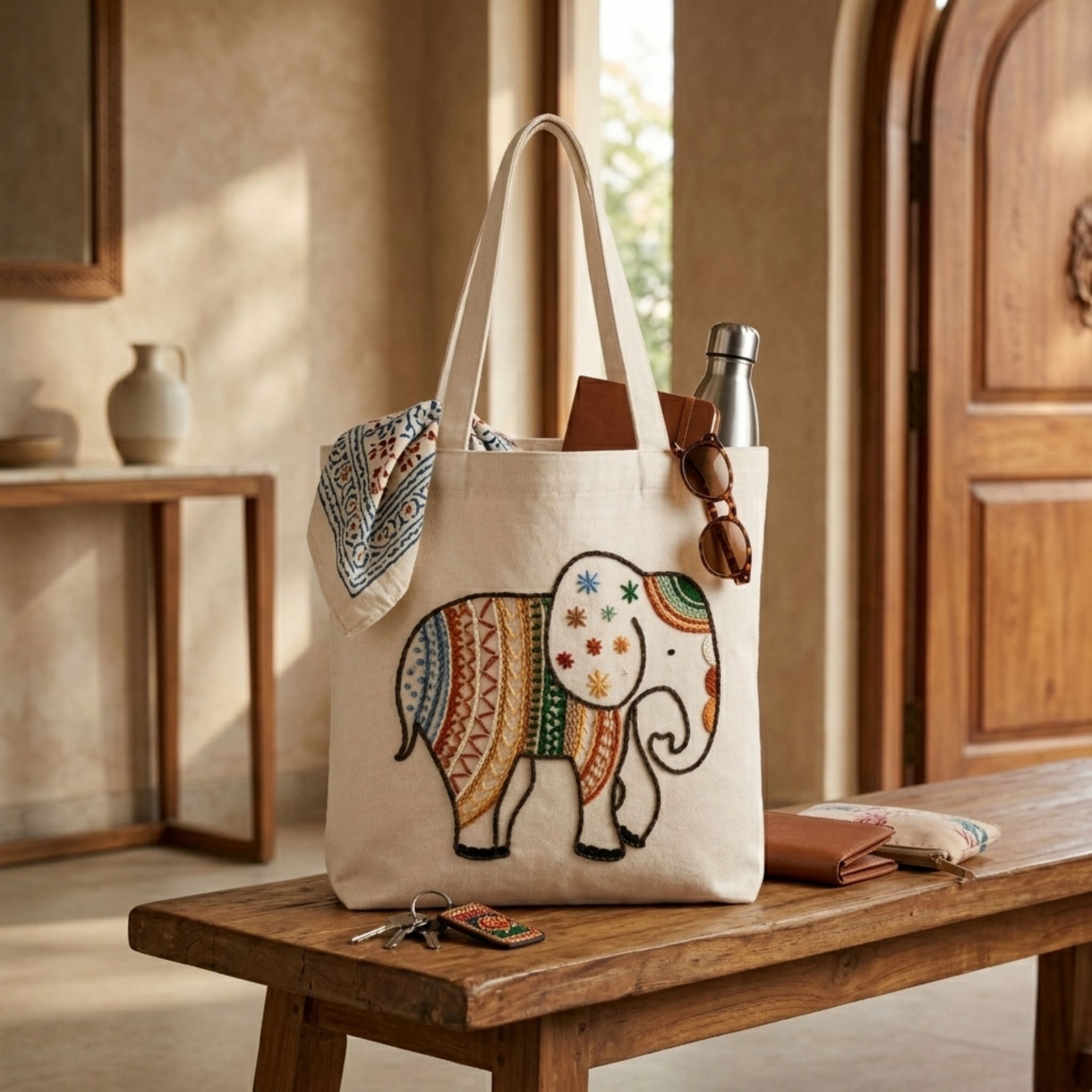 The Boho Elephant Handwork Tote Bag alternate view