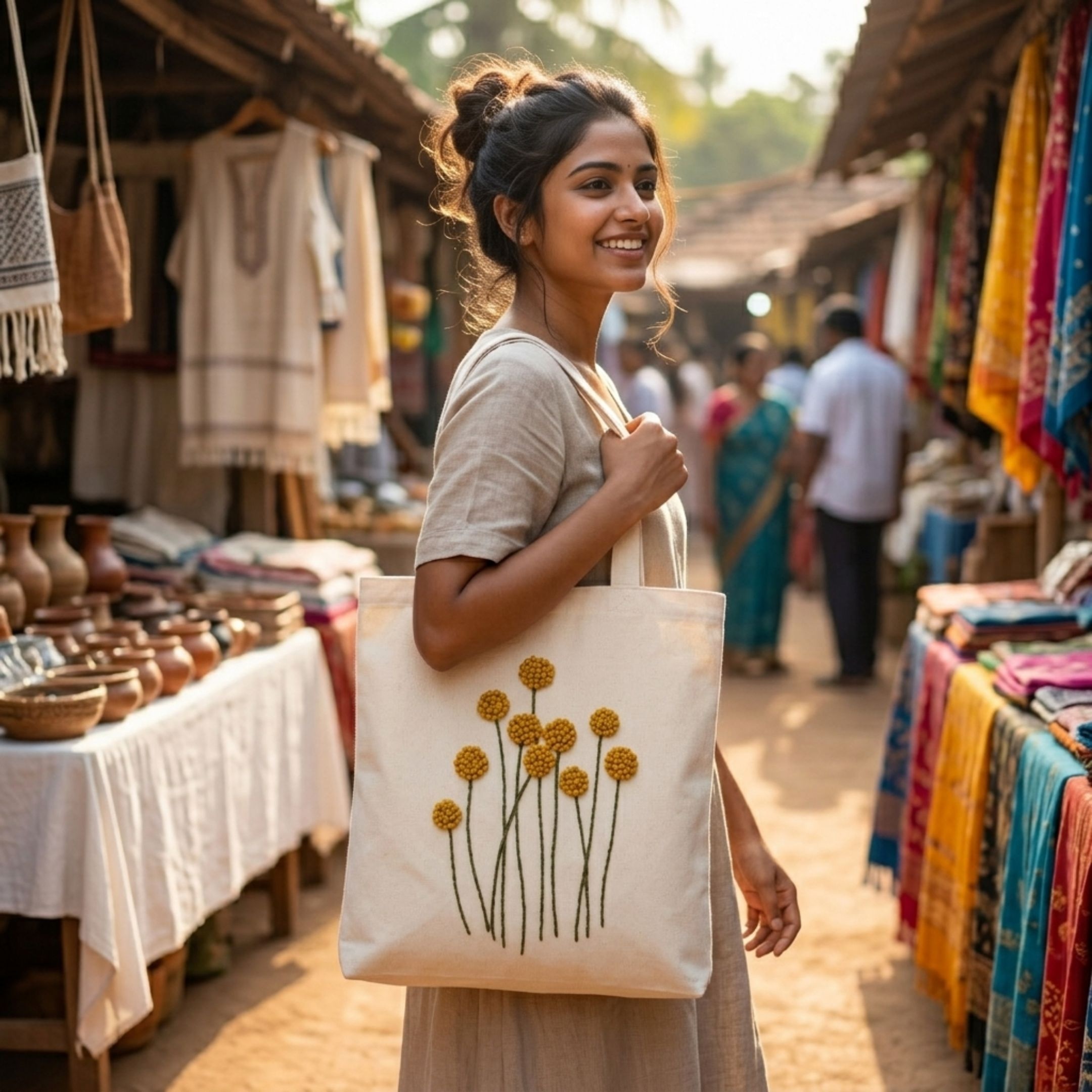 Golden Bloom Handwork Tote Bag alternate view