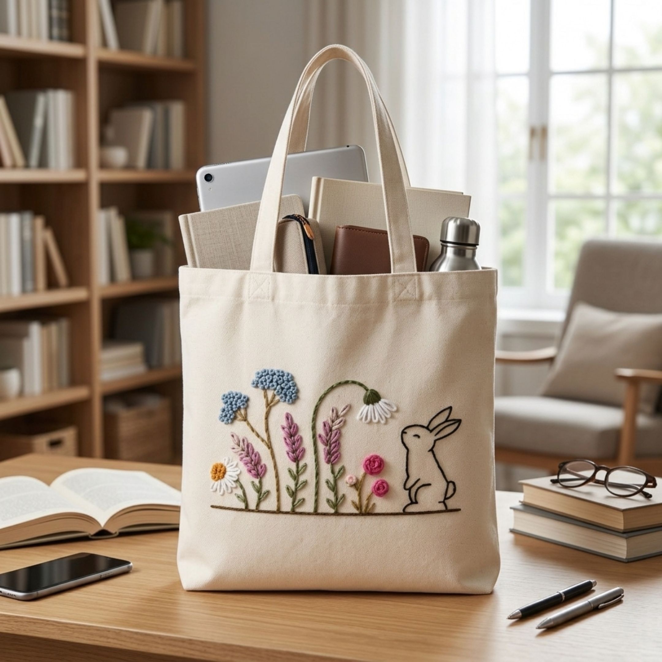 Bunny Bloom Handwork Tote Bag alternate view