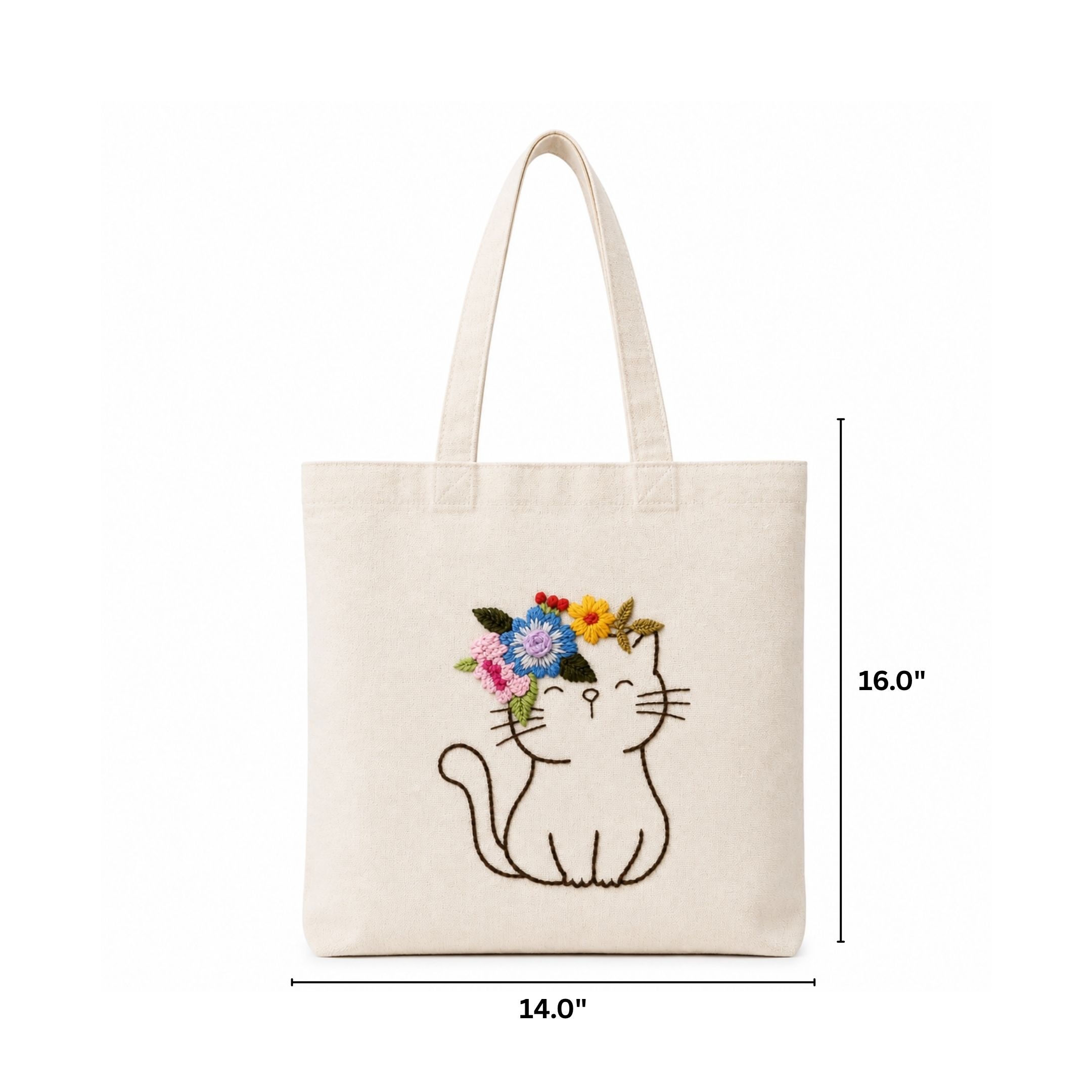 The Floral Cat Handwork Tote Bag