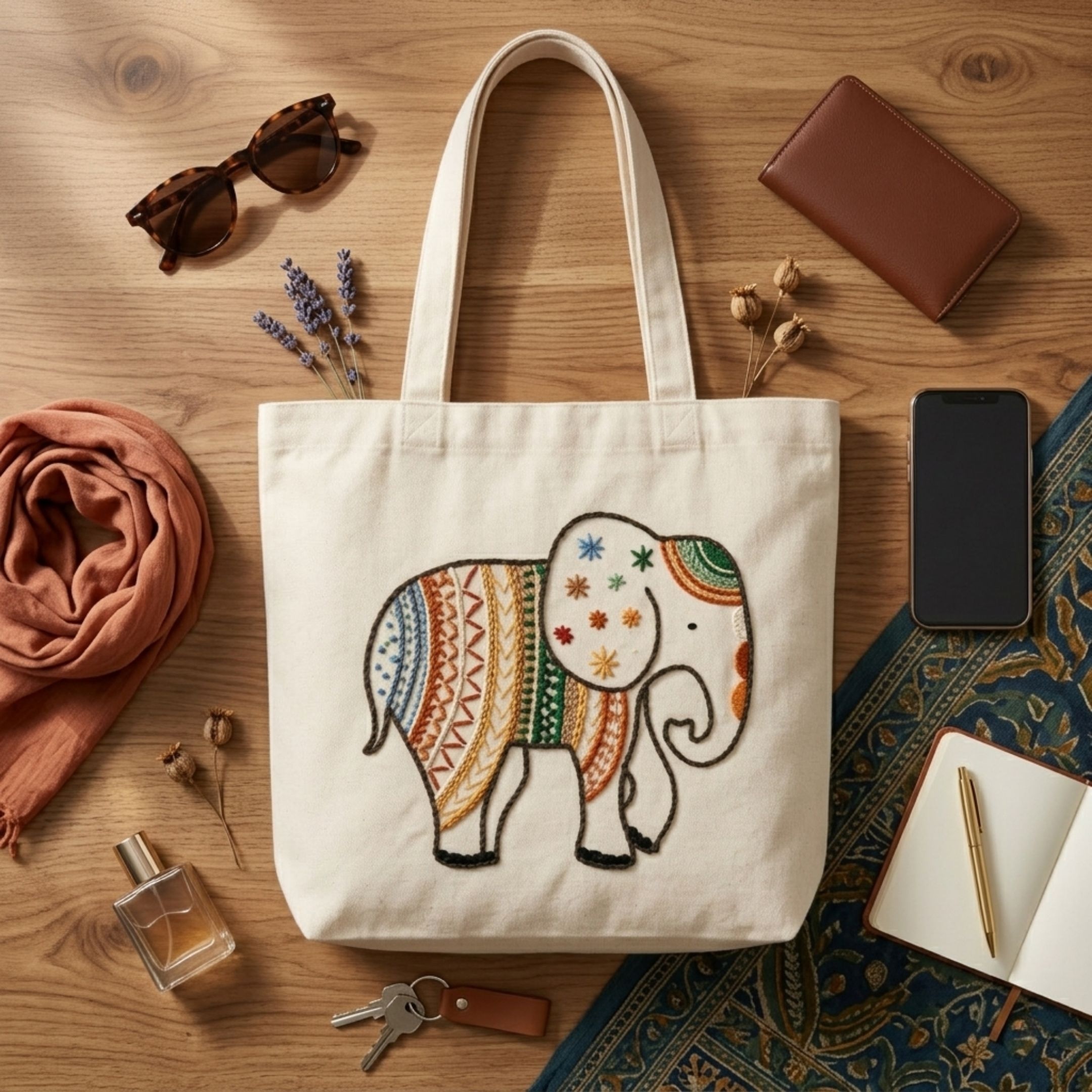 The Boho Elephant Handwork Tote Bag alternate view