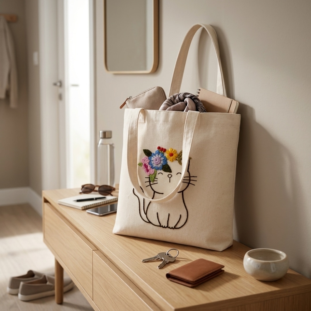 The Floral Cat Handwork Tote Bag alternate view