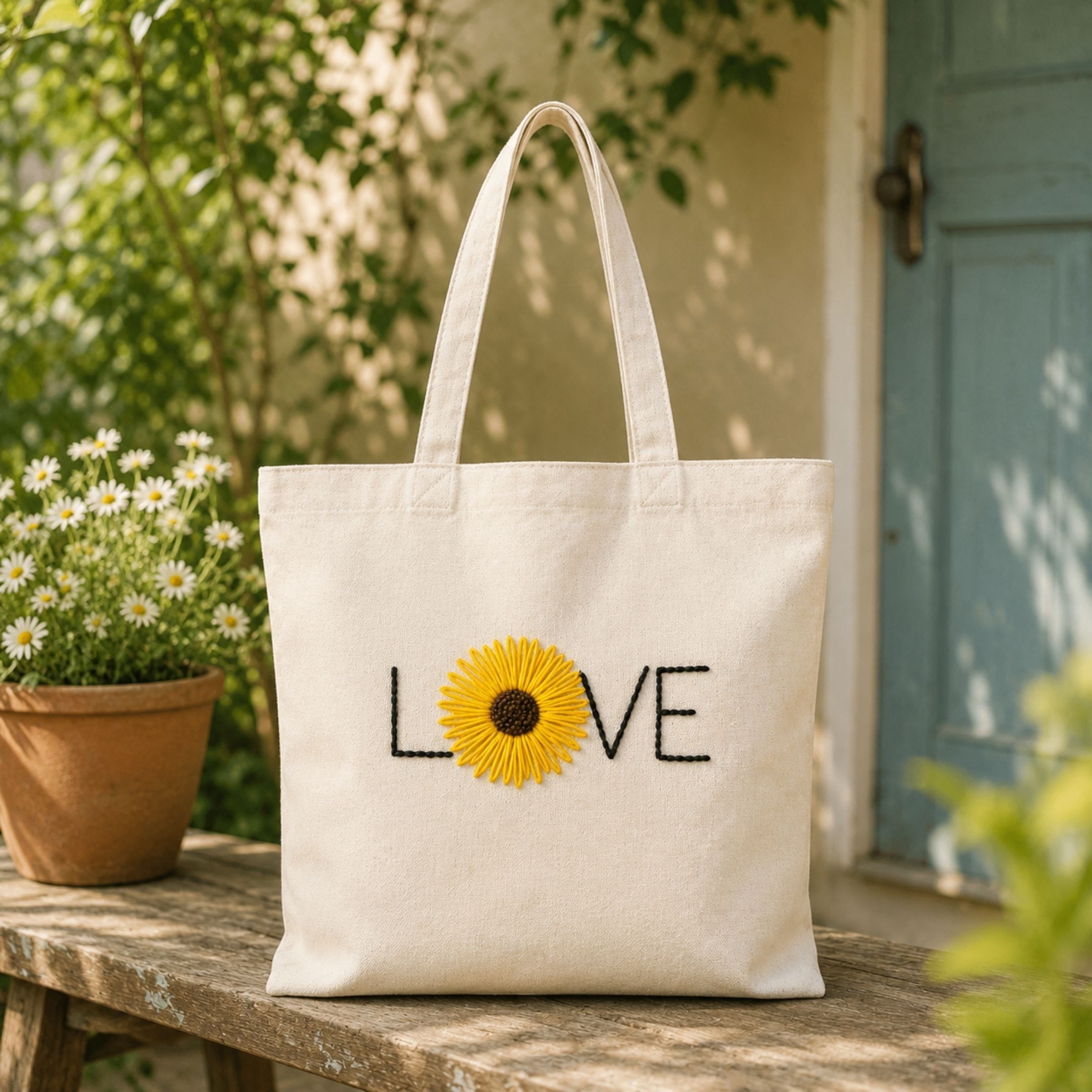 Sunflower Love Handwork Tote Bag alternate view