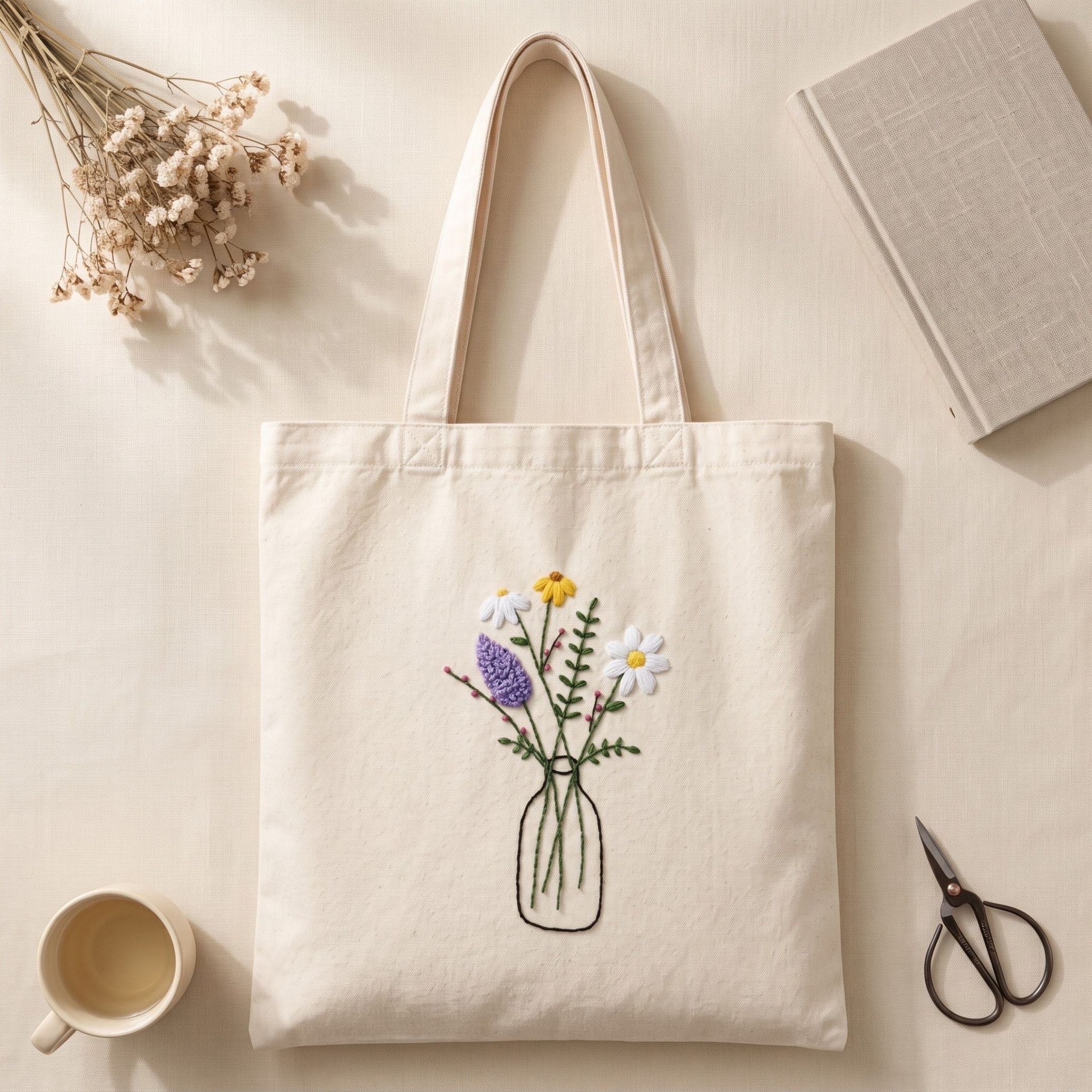 Wildflower Vase Handwork Tote Bag alternate view