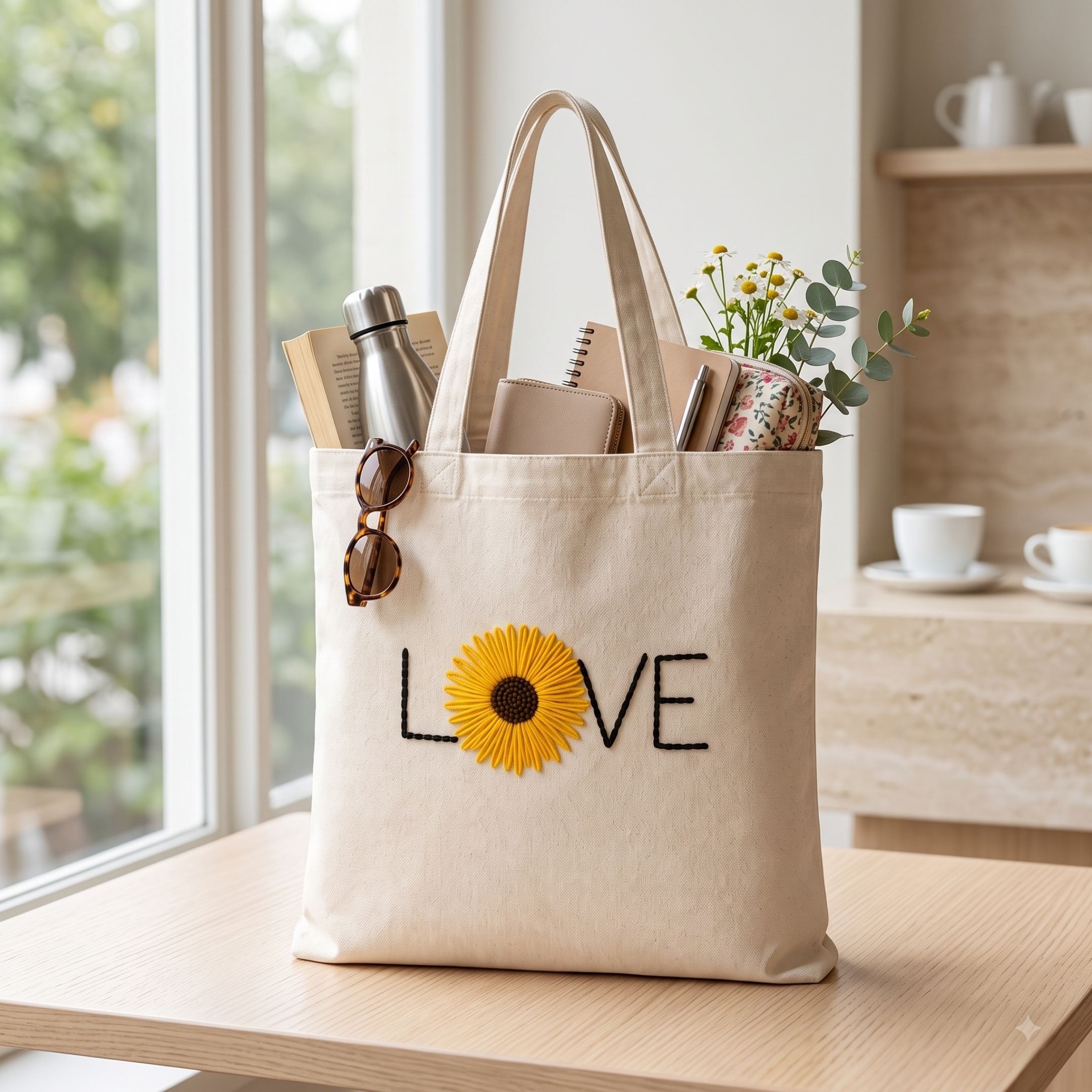 Sunflower Love Handwork Tote Bag alternate view